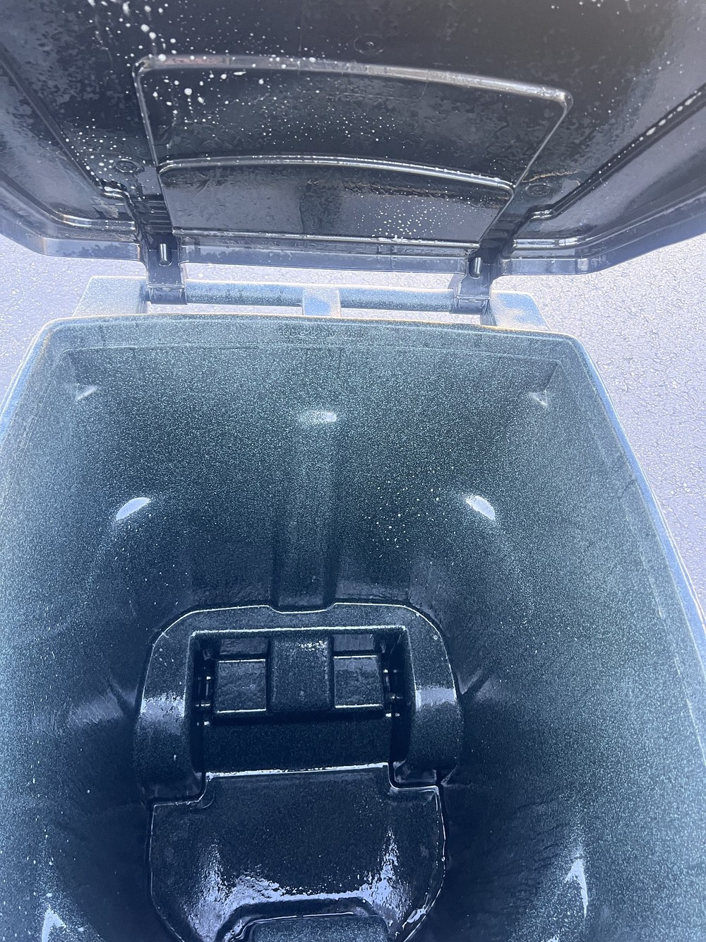 Clean sanitized trash bin after 200F steam washing